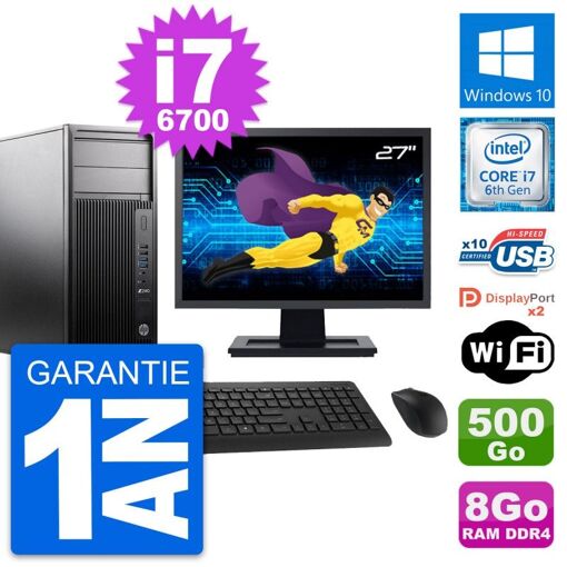 PC de escritorio HP Z240 MT - Pantalla de 27", Intel i7-6700, 8 GB RAM, 500 GB HDD, Windows 10, WiFi