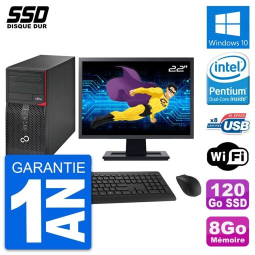 Fujitsu P520 22-inch PC Tower - Intel G3220, 8GB RAM, 120GB SSD, Windows 10, WiFi