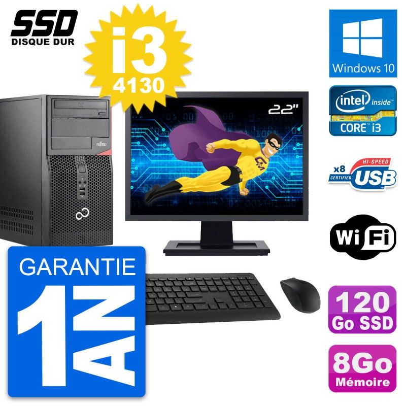 Fujitsu P520 22-inch PC Tower - Intel i3-4130, 8GB RAM, 120GB SSD, Windows 10, WiFi