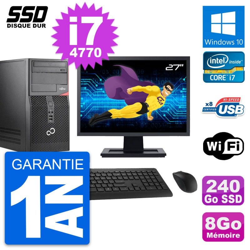 Fujitsu P520 27-inch PC Tower - Intel i7-4770, 8GB RAM, 240GB SSD, Windows 10, WiFi