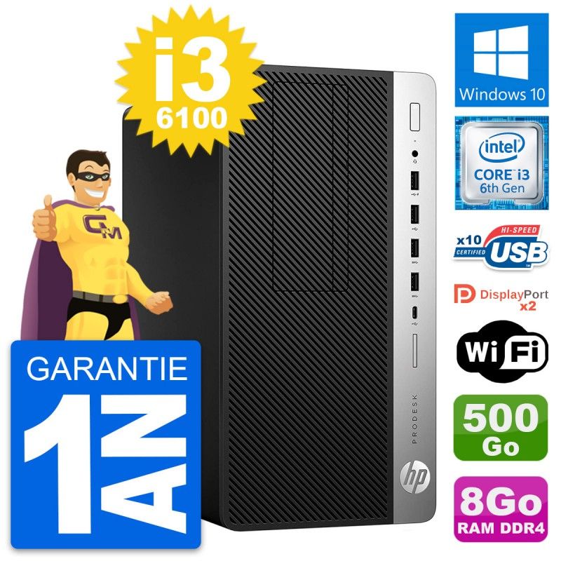 HP ProDesk 600 G3 MT Desktop PC - Intel i3-6100, 8GB RAM, 500GB Storage, Windows 10, WiFi