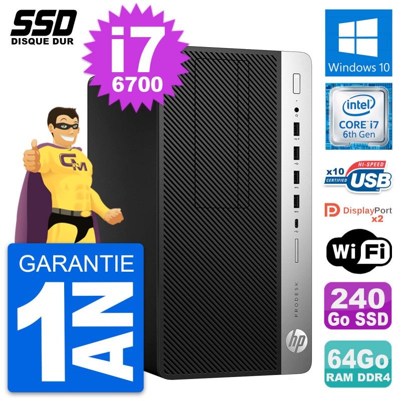 HP ProDesk 600 G3 Desktop PC - Intel Core i7, 64GB RAM, 240GB SSD, Windows 10, Wifi