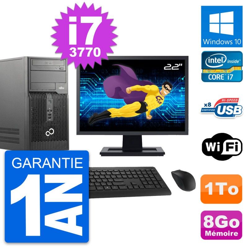 Fujitsu P510 22-inch PC Tower - Intel i7-3770, 8GB RAM, 1TB HDD, Windows 10, WiFi