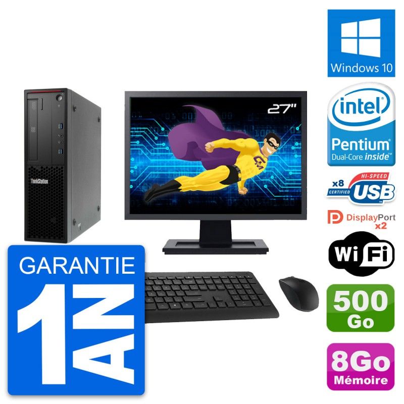 Lenovo P300 SFF Desktop - 27" Display, Intel G3220, 8GB RAM, 500GB HDD, Windows 10, WiFi