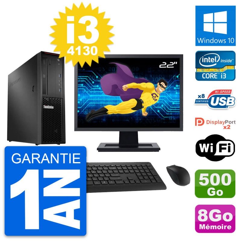 Lenovo P300 SFF Desktop Computer - 22" Screen, Intel i3-4130, 8GB RAM, 500GB HDD, Windows 10, WiFi