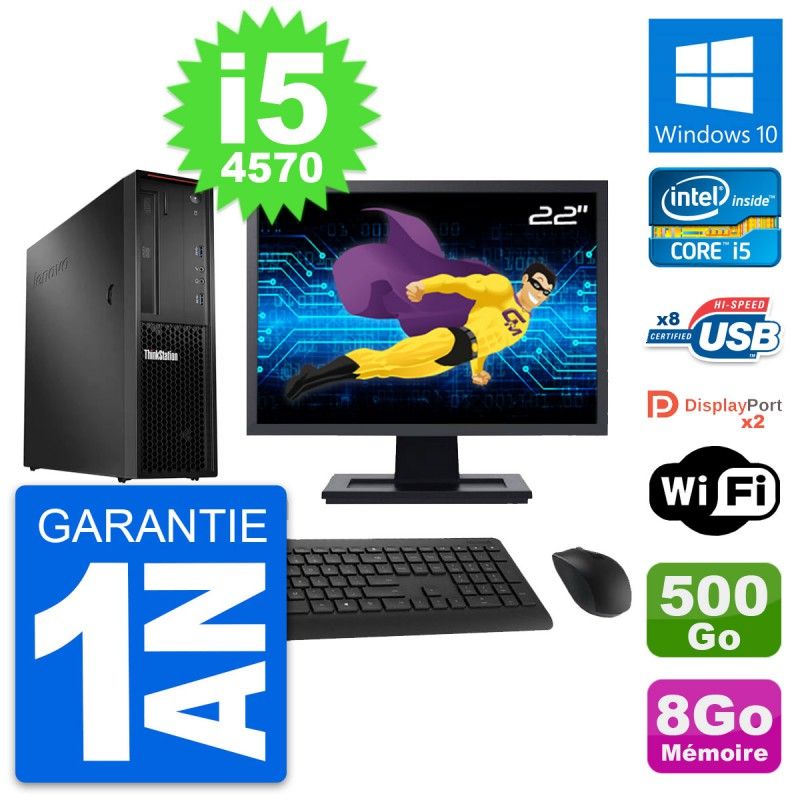 Lenovo P300 SFF Desktop Computer | 22" Screen | Intel i5-4570 | 8GB RAM | 500GB HDD | Windows 10