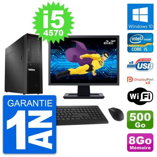 Ordinateur de bureau Lenovo P300 SFF | Écran 22 pouces | Intel i5-4570 | 8 Go de RAM | Disque dur 500 Go | Windows 10