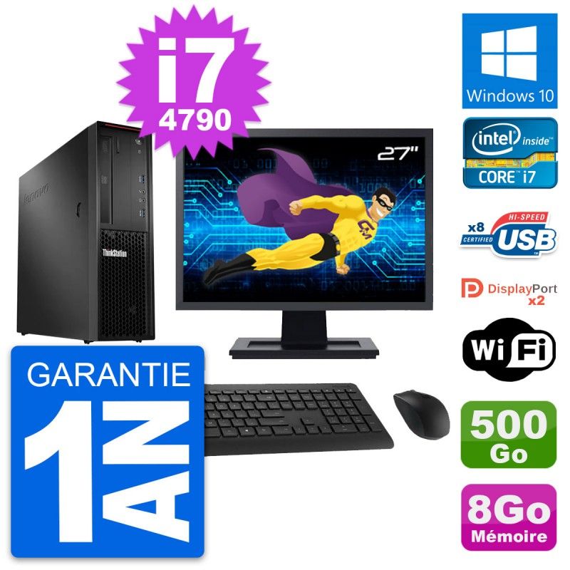 Lenovo P300 SFF Desktop Computer - 27" Screen, Intel i7-4790, 8GB RAM, 500GB HDD, Windows 10, WiFi