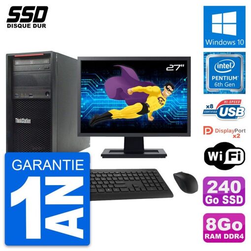 Ordenador de sobremesa Lenovo P320 MT - Pantalla de 27'', Procesador Intel G4400, 8 GB de RAM, 240 GB SSD, Windows 10, WiFi