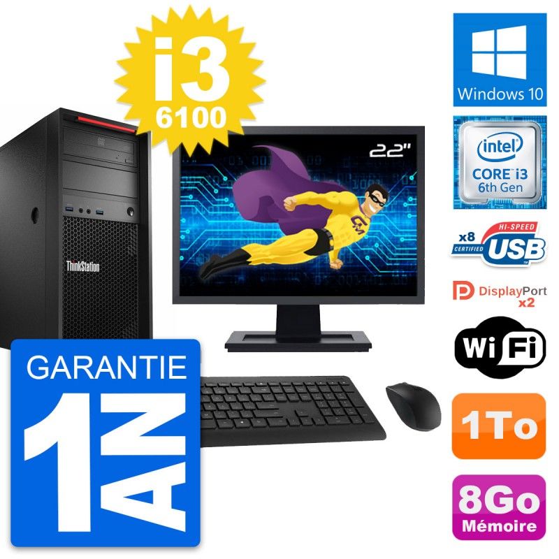 Lenovo P320 22" Screen, Intel i3-6100, 8GB RAM, 1TB HDD, Windows 10, WiFi