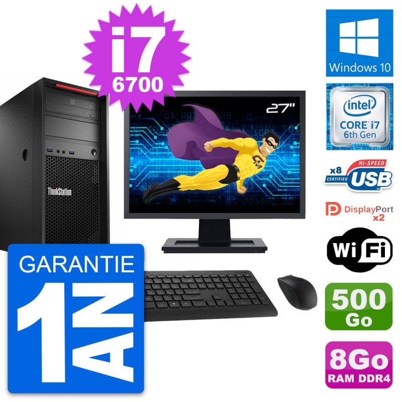 Lenovo P320 27" Desktop Computer - Intel i7-6700, 8GB RAM, 500GB HDD, Windows 10, WiFi