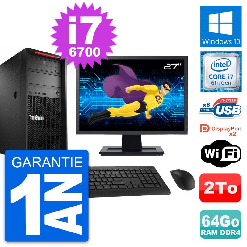 Lenovo P320 27" Screen PC - Intel i7-6700, 64GB RAM, 2TB HDD, Windows 10, WiFi