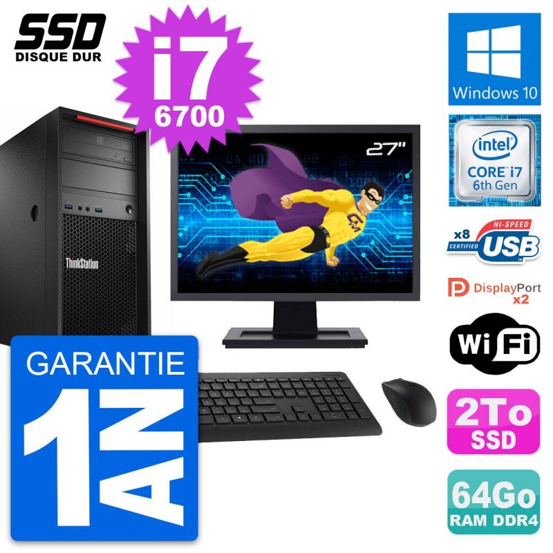 Lenovo ThinkStation P320 MT 27" Screen, Intel i7-6700, 64GB RAM, 2TB SSD, Windows 10, Wi-Fi