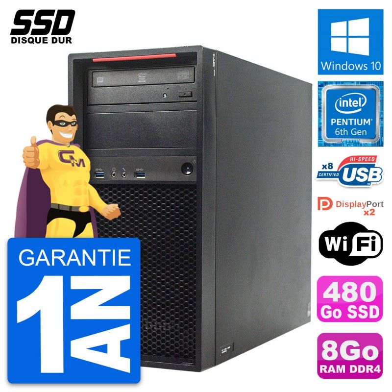 Lenovo ThinkStation P310 Desktop PC - Intel Pentium G4400, 8GB RAM, 480GB SSD, Windows 10, WiFi