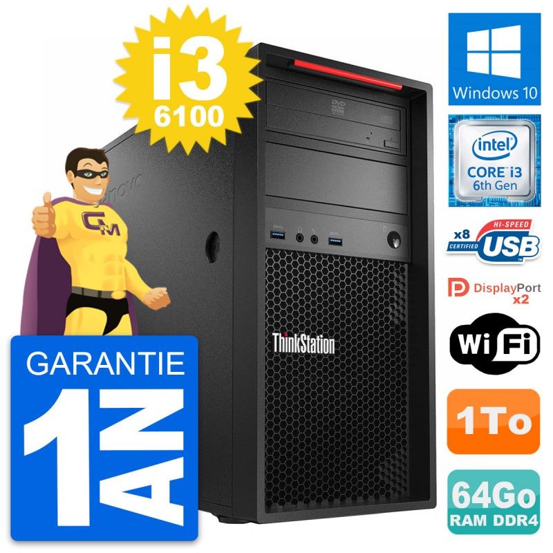 Lenovo ThinkStation P310 MT - Core i3-6100, 64GB RAM, 1TB HDD, Windows 10, WiFi