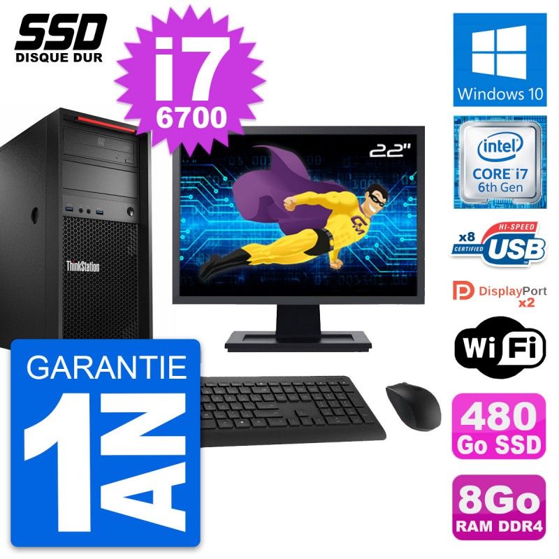 Lenovo ThinkStation P310 MT 22" Screen, Intel i7-6700, 8GB RAM, 480GB SSD, Windows 10, WiFi