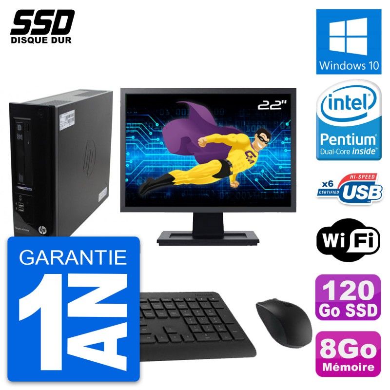 HP Pro 3300 SFF Desktop PC - 22" Screen, Pentium G630, 8GB RAM, 120GB SSD, Windows 10, WiFi