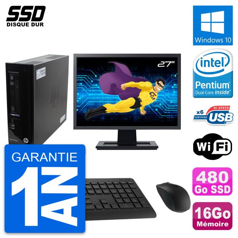 HP Pro 3300 SFF PC - 27" Screen, Pentium G630, 16GB RAM, 480GB SSD, Windows 10, WiFi
