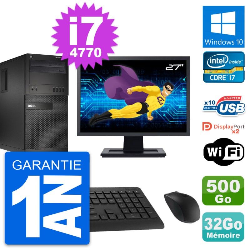 Dell OptiPlex XE2 27-inch All-in-One PC - Intel i7-4770, 32GB RAM, 500GB SSD, Windows 10, WiFi