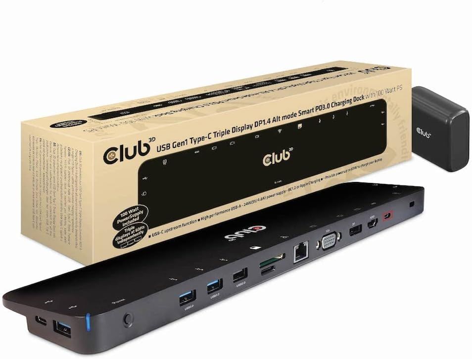 Club 3D Type-C Docking Station with Triple Display, 100W Power Delivery
