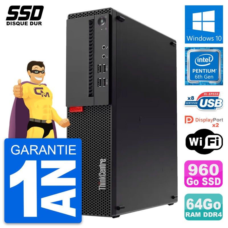 Lenovo ThinkCentre M910s SFF Desktop - Pentium G4400, 64GB RAM, 960GB SSD, Windows 10, WiFi