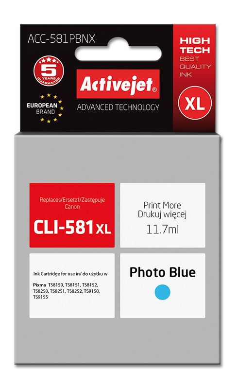 Activejet Ink Cartridge ACC-581PBNX (CLI-581PB XL Replacement, Supreme, 11.70ml, Photo Blue)