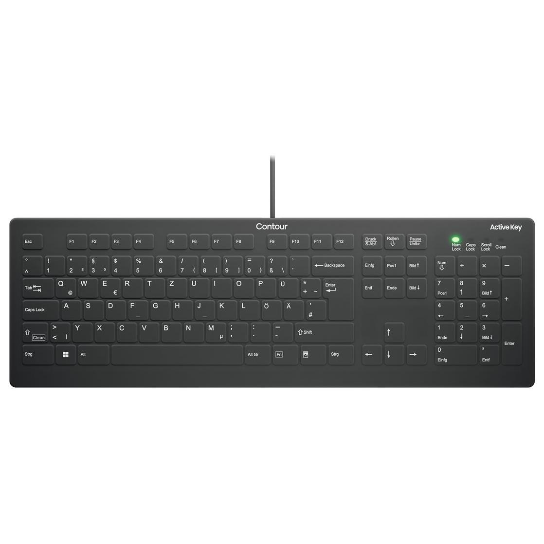 Contour Active Key QuickClean AK-C8112 - Full Size Medical Grade, Hygienic Keyboard - Washable - USB - QWERTZ Layout - German - Black