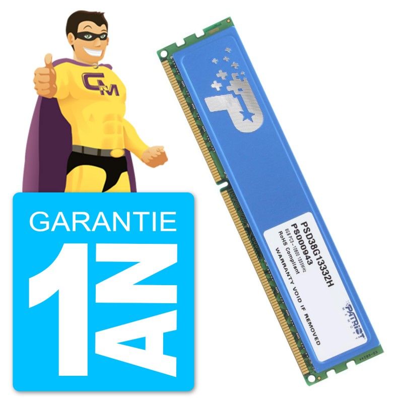 8GB RAM DDR3 (PC3-10600U) Patriot PSD38G13332H DIMM