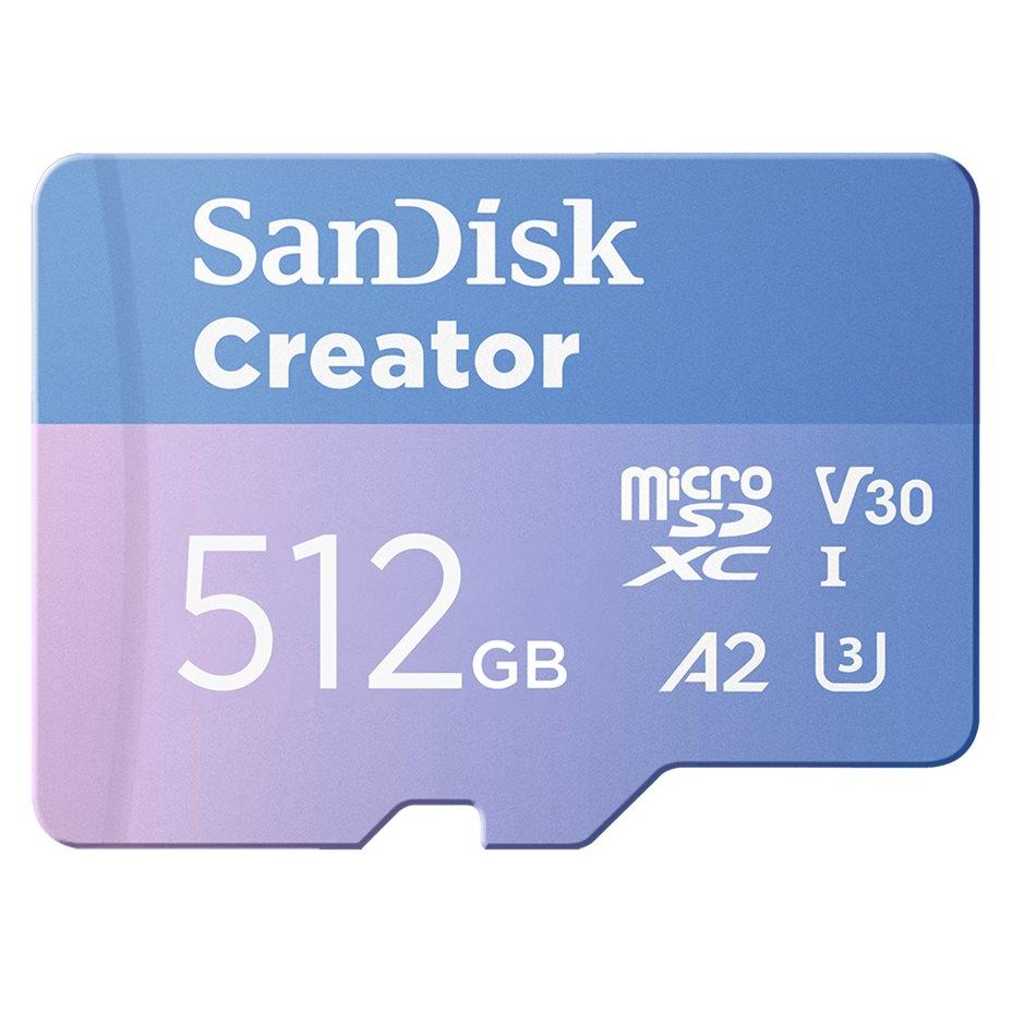 Tarjeta de memoria flash SanDisk Creator - 512 GB - A2/V30/UHS-I U3 (incluye adaptador microSDXC a SD)