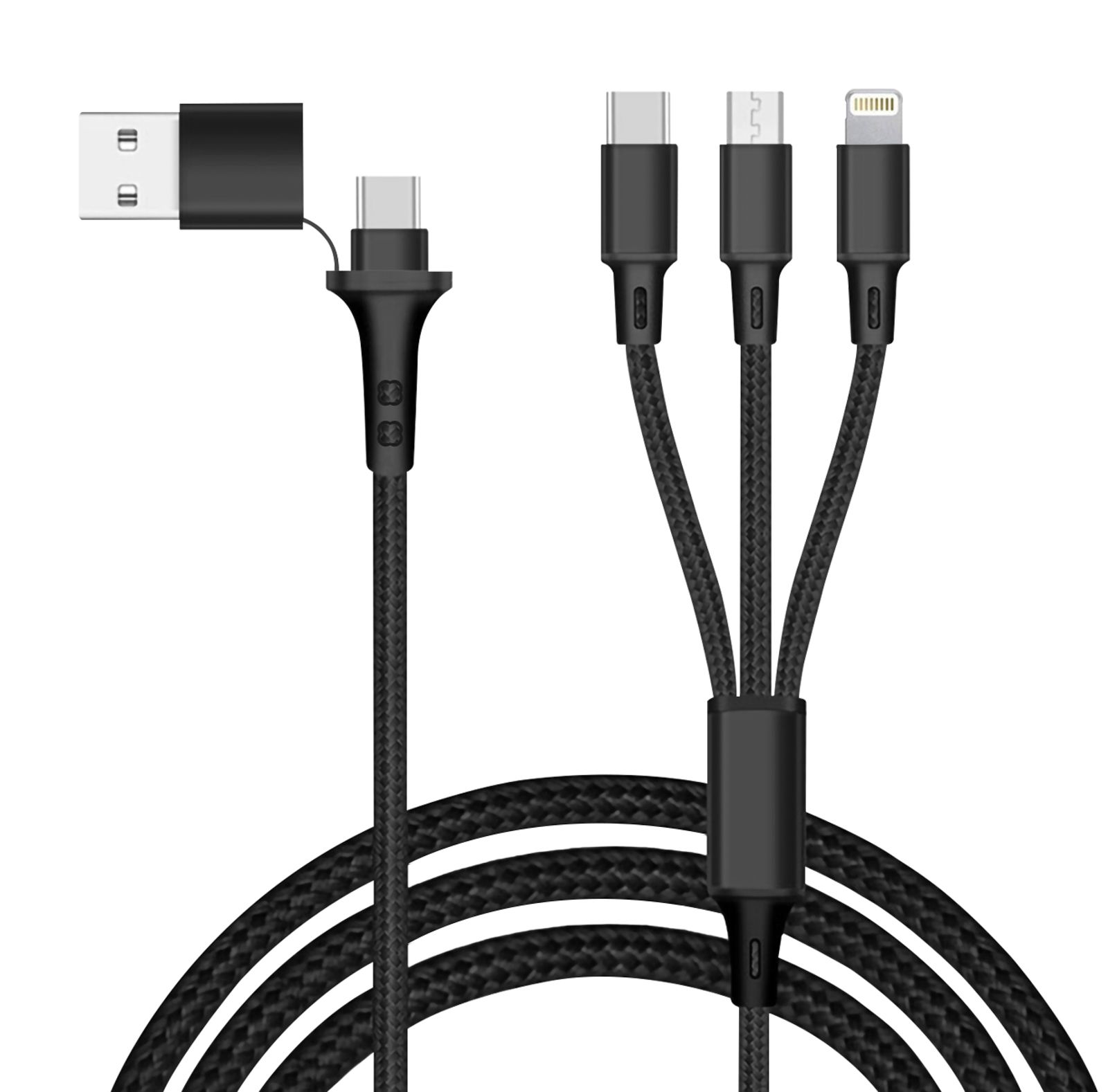 Akashi 5-in-1 USB-C to USB-C, Lightning, Micro USB Cable - Black