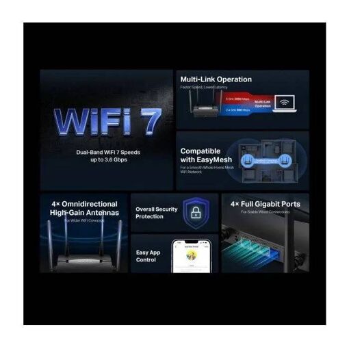 Mercusys EasyMesh WiFi7 Router MR25BE (BE3600, 2.4GHz/5GHz, 1x Gigabit WAN, 3x Gigabit LAN)
