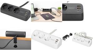 Digitus 3-Way Desk Power Strip, 3 Outlets, 2x USB-A, 1x USB-C, 3680W, 12W, 30W (DA-70625)