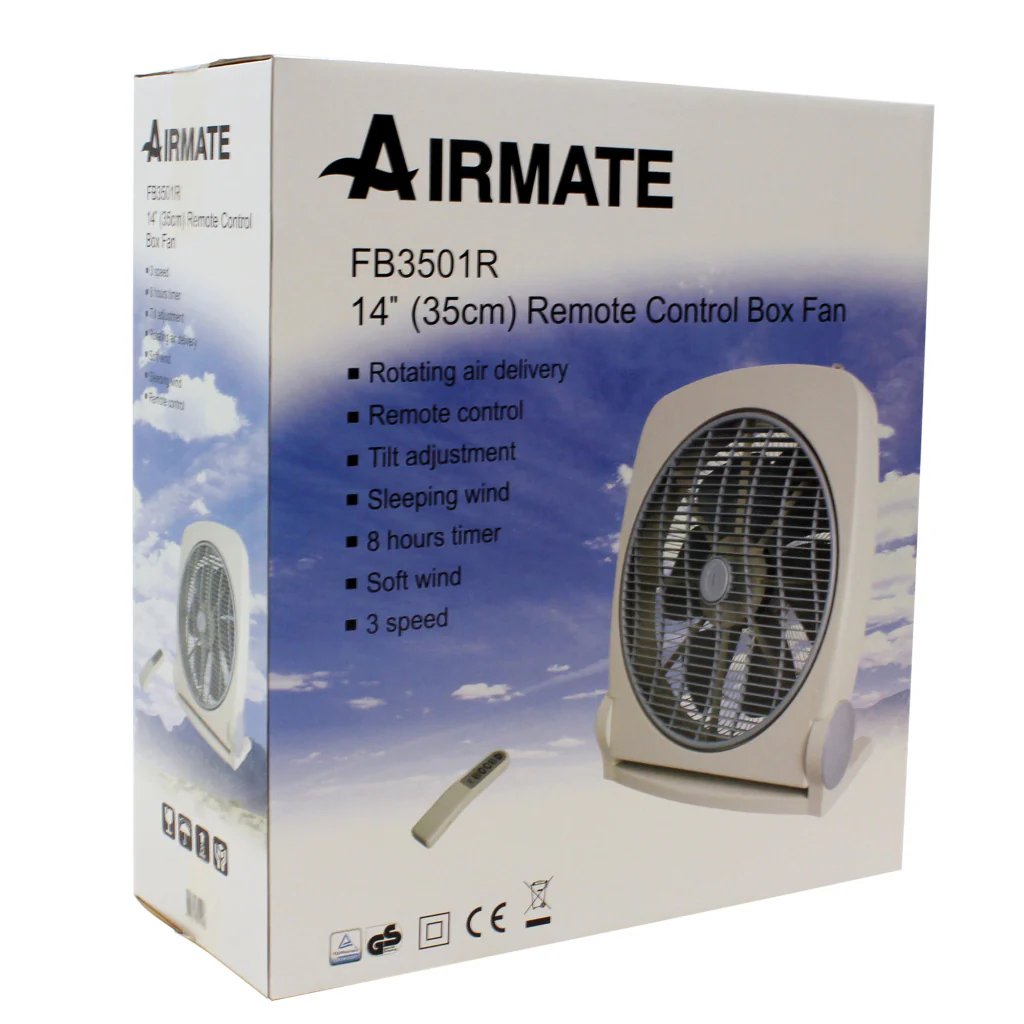Airmate Box Fan + Remote Control 8-Hour Timer