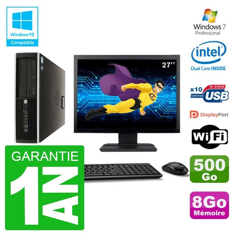 HP Elite 8100 SFF PC - 27" Screen, Intel Pentium Dual-Core 2.8GHz, 8GB RAM, 500GB HDD, DVD Drive, WiFi, Windows 7 Pro