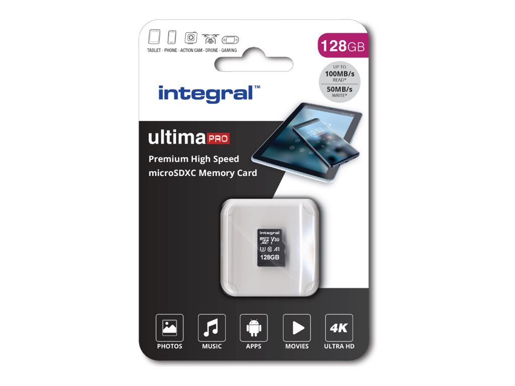 Tarjeta de memoria Integral UltimaPro - 128 GB (adaptador microSDXC a SD incluido) A1 / Clase de video V30 / Clase UHS 3 / Clase 10