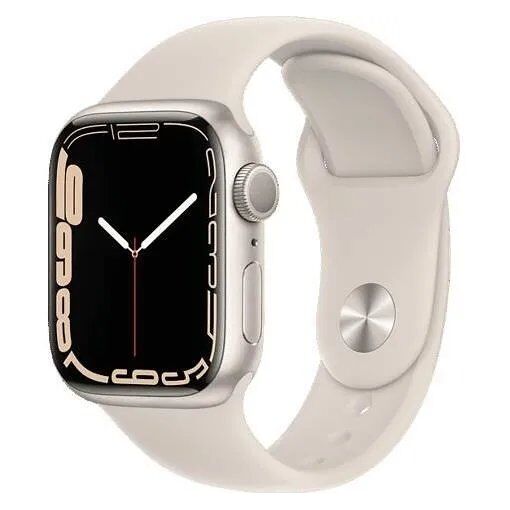 Apple Watch Série 7 GPS 41 mm, Aluminium Starlight, Bracelet Sport Starlight - Réhabilité