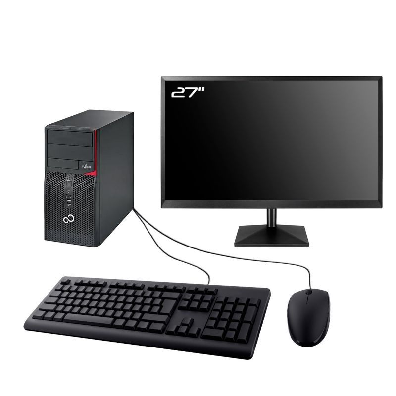 Fujitsu P556 Tower PC - 27" Display, Intel Pentium G4400, 8GB RAM, 2TB SSD, Windows 11