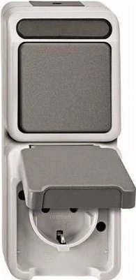 Merten Aquastar MEG3495-8029 Kombi Schuko Socket with Switch, Light Gray