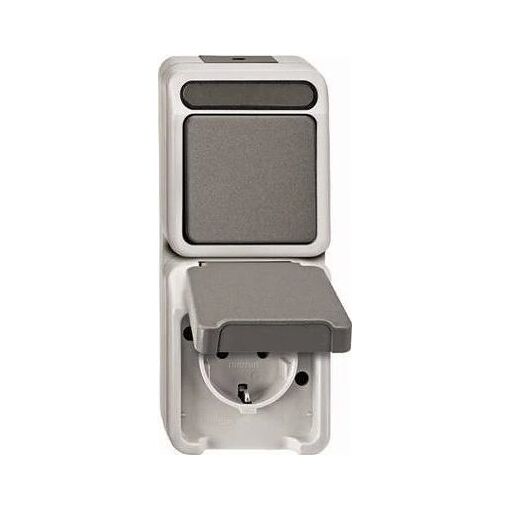 Enchufe Schuko Combinado Merten MEG3495-8029 con Interruptor, Gris Claro