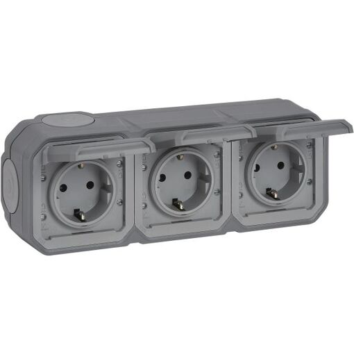 Enchufe eléctrico Legrand Plexo NUEVO APWG 3 tomas, IP44, gris (069743L)