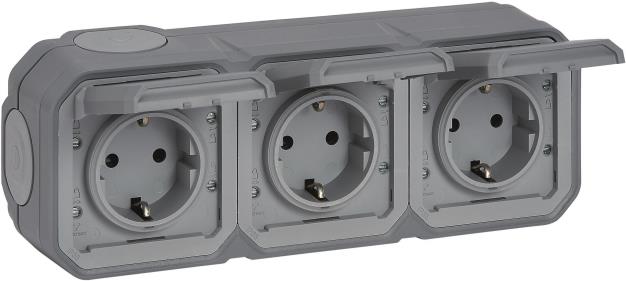 Legrand Plexo NEW APWG Schuko 3-Gang Socket, IP44, Gray (069743L)