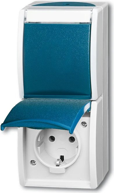 Busch-Jaeger BJ - Ocean - Schuko Socket with Folding Lid and Labeling Field, 2-Gang, AP Gray/Blue-Green (20-02EWN-53)