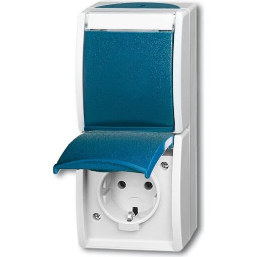 Busch-Jaeger BJ - Ocean - Schuko Socket with Folding Lid and Labeling Field, 2-Gang, AP Gray/Blue-Green (20-02EWN-53)