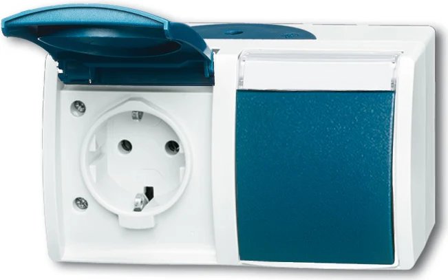 Prise électrique double Busch-Jaeger Schuko 20/2EWN-53 Ocean Waager avec plaque de nom
