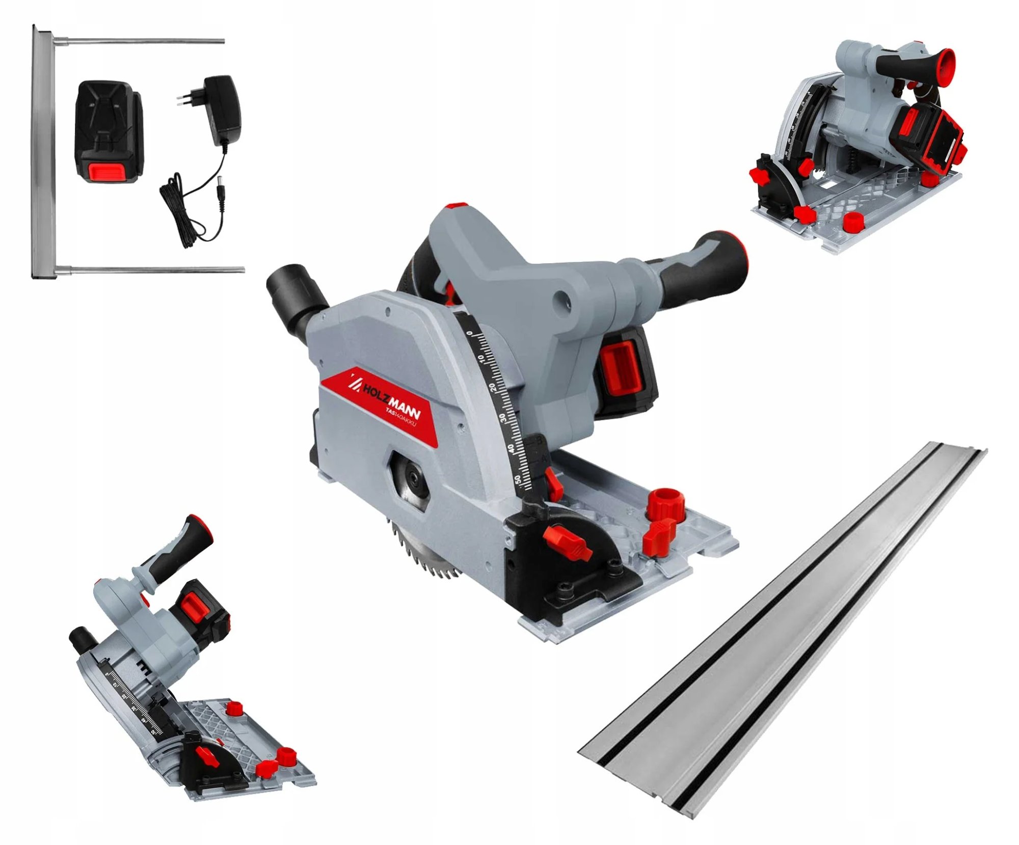 Holzmann Akku-Tauchsäge TAS140AKKU, Max. Cut Depth 90°, 52 mm Blade, 2 Batteries Included