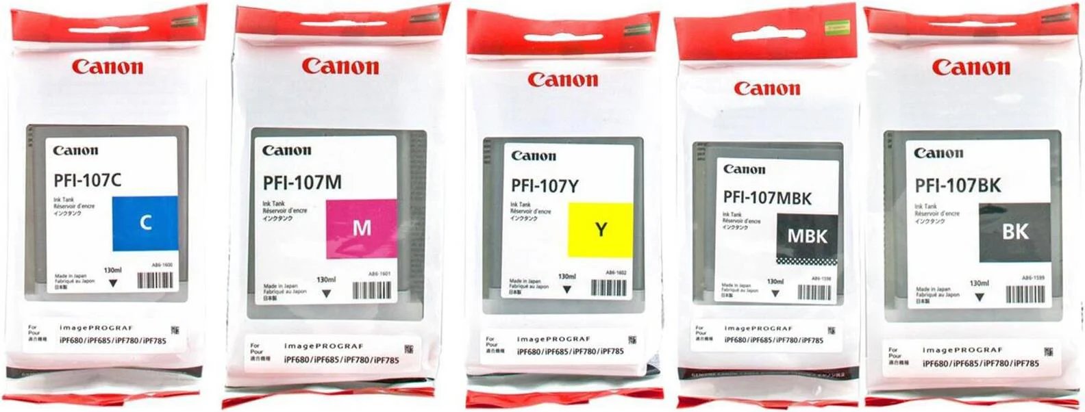 Canon Original PFI-107 Ink Cartridges - 5-Pack (Cyan, Magenta, Yellow, Black, Matte Black)
