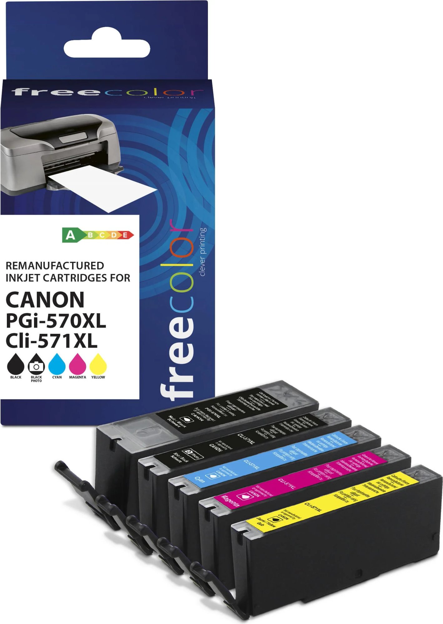 Freecolor High Yield Ink Cartridges (Black, Cyan, Magenta, Yellow) - 5 Pack