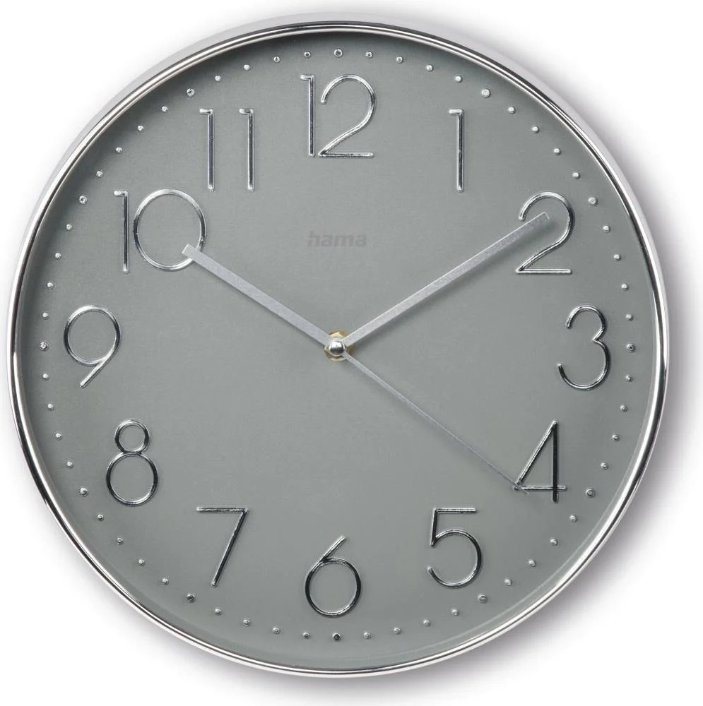 Hama Corsica Wall Clock, 30 cm Diameter, Silent, Silver/Gray