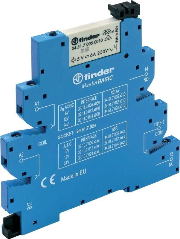 Finder MasterBasic Slim Coupling Relay for DIN Rail 39.11.0.006.0060, 6A, 1 Station (39.11.0.006.0060)