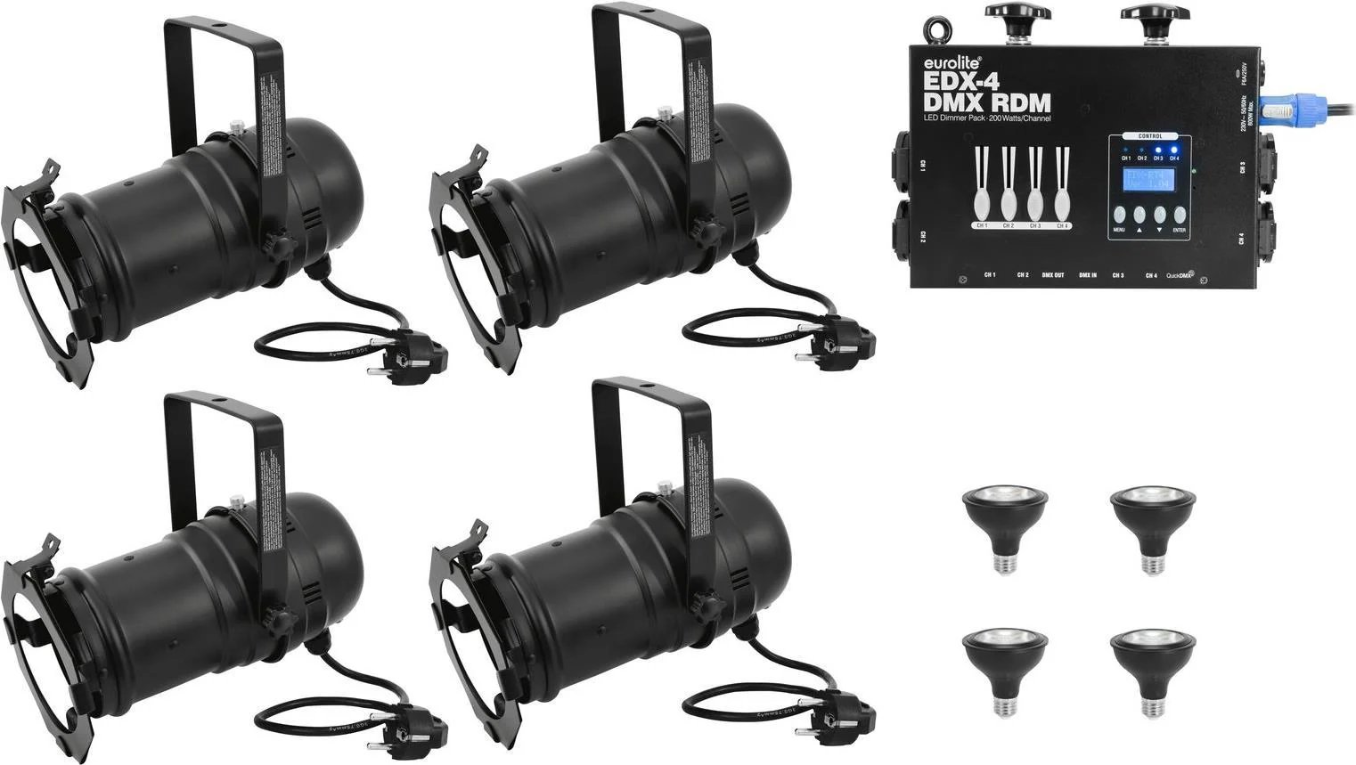 Eurolite 4x PAR-30 Spot LED Kit with DMX Dimmer Pack